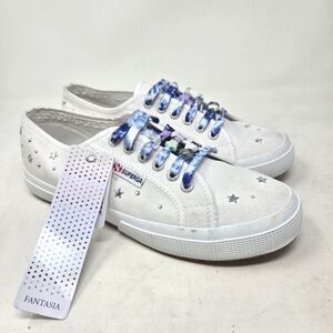 SUPERGA Star Studs White Sneakers with Star Pattern and Colorful Laces NWT EU 40